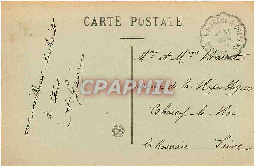 Orléans — L'Hôtel de Ville (Mon hist.) — Édition H.C. n°652 — Verso