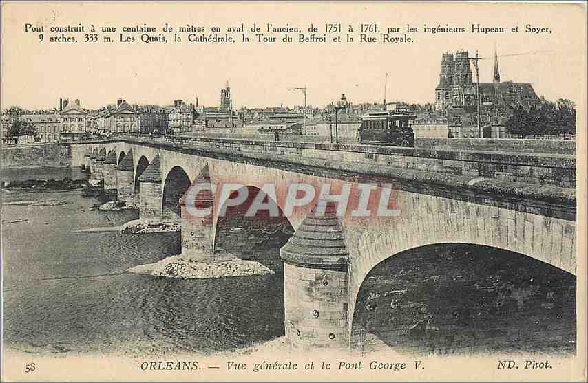 CPA Orleans Vue generale et le Pont George V Tramway