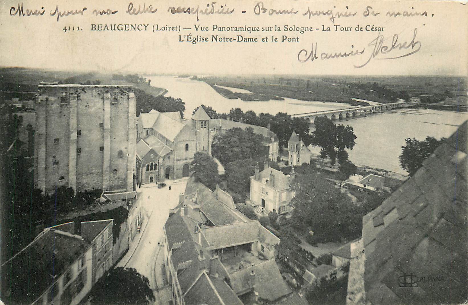 CPA Beaugency Loiret Vue Panoramique sur la Sologne La Tour de Cesar L'Eglise Notre Dame et le Pont 