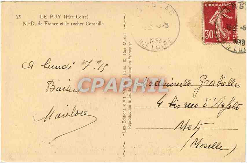 CPA Le Puy Hte Loire ND de France et le rocher Cornille  — Rückseite