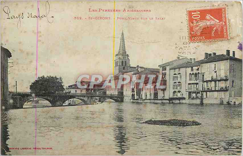 CPA Les Pyrenees Ariegeoises St Girons Pont Vieux sur le Salat 
