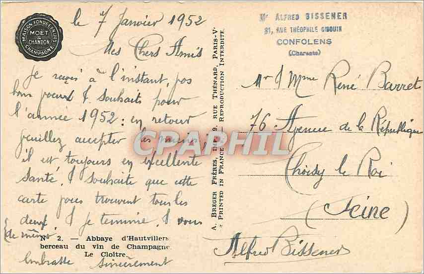 CPA Abbaye d'Hautvillers berceau du vin de Champagne Le Cloitre  — Rückseite