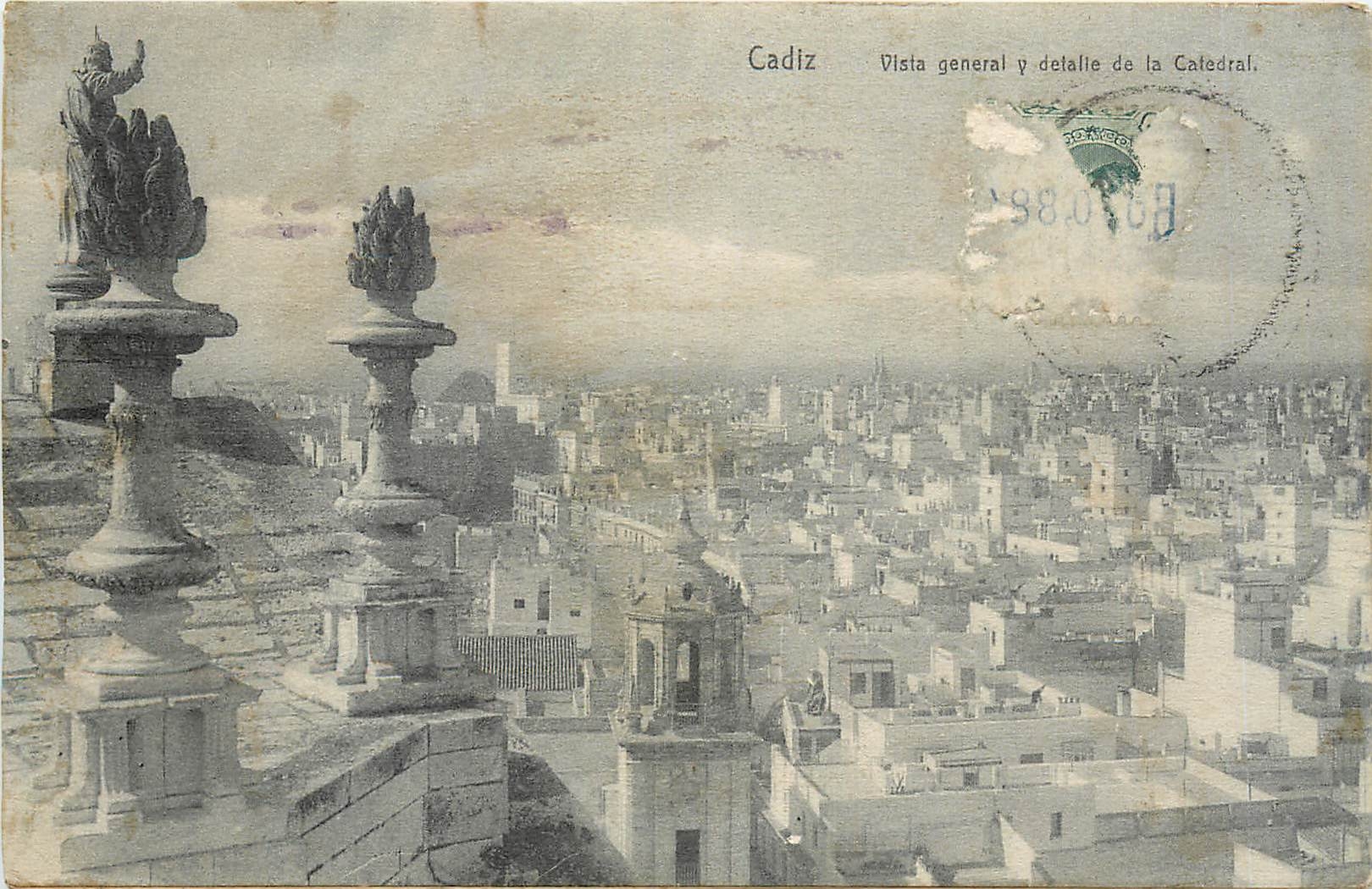 CPA Cadiz Vista general y detalle de la Catedral 