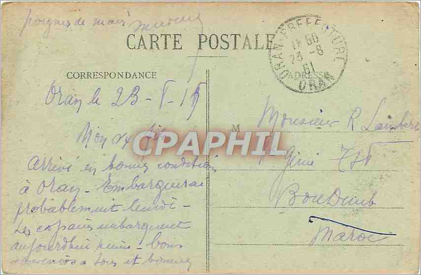 CPA Oran Le Pont pris de la Promenade Letang  — Rückseite
