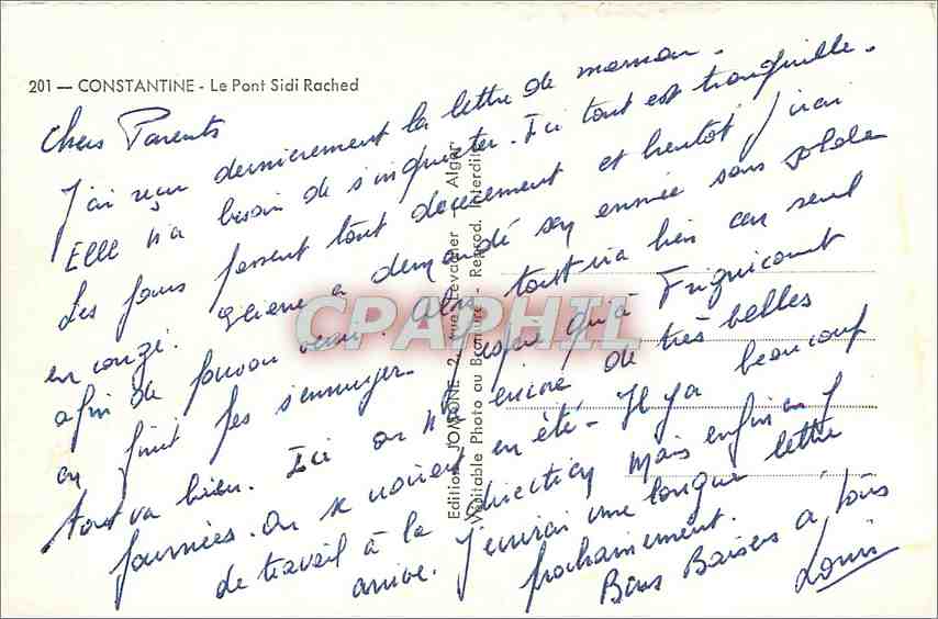 CPA Constantine Le Pont Sidi Rached  — Back