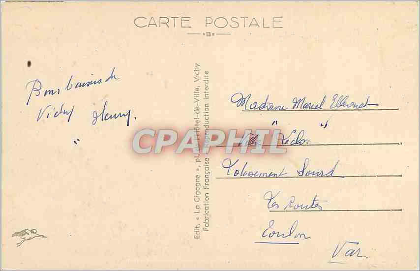 CPA Vichy Vue generale prise en avion  — Rückseite