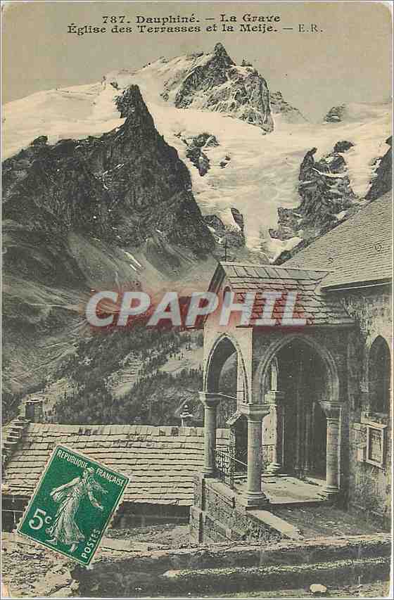 La Grave — Kirche der Terrasses und die Meije — E.R. — 787