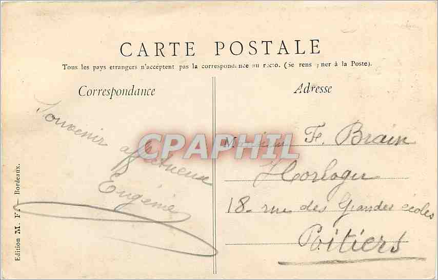 CPA Bordeaux Groupe decoratif du Monument des Girondins  — Verso