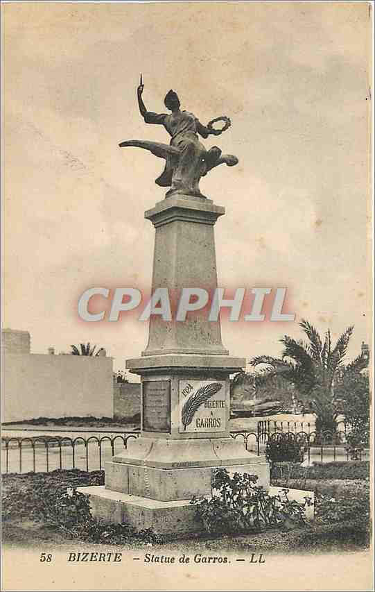 CPA Bizerte Statue des Garros 
