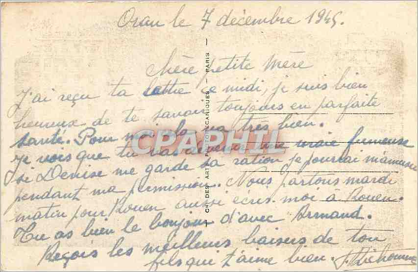 CPA Oran Place du Marechal Foch et la Colline Santa Cruz  — Rückseite