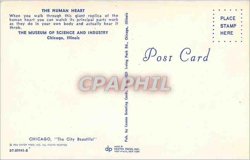 CPA The Human Heart The Museum of Science and Industry Chicago Illinois  — Back