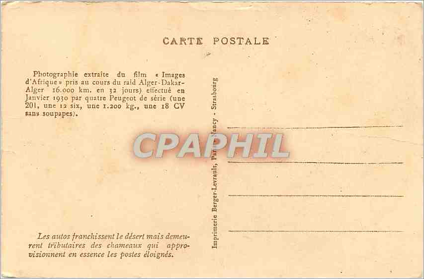 CPA Les autos franchissent le desrt Algeria Alger Dakar — Back