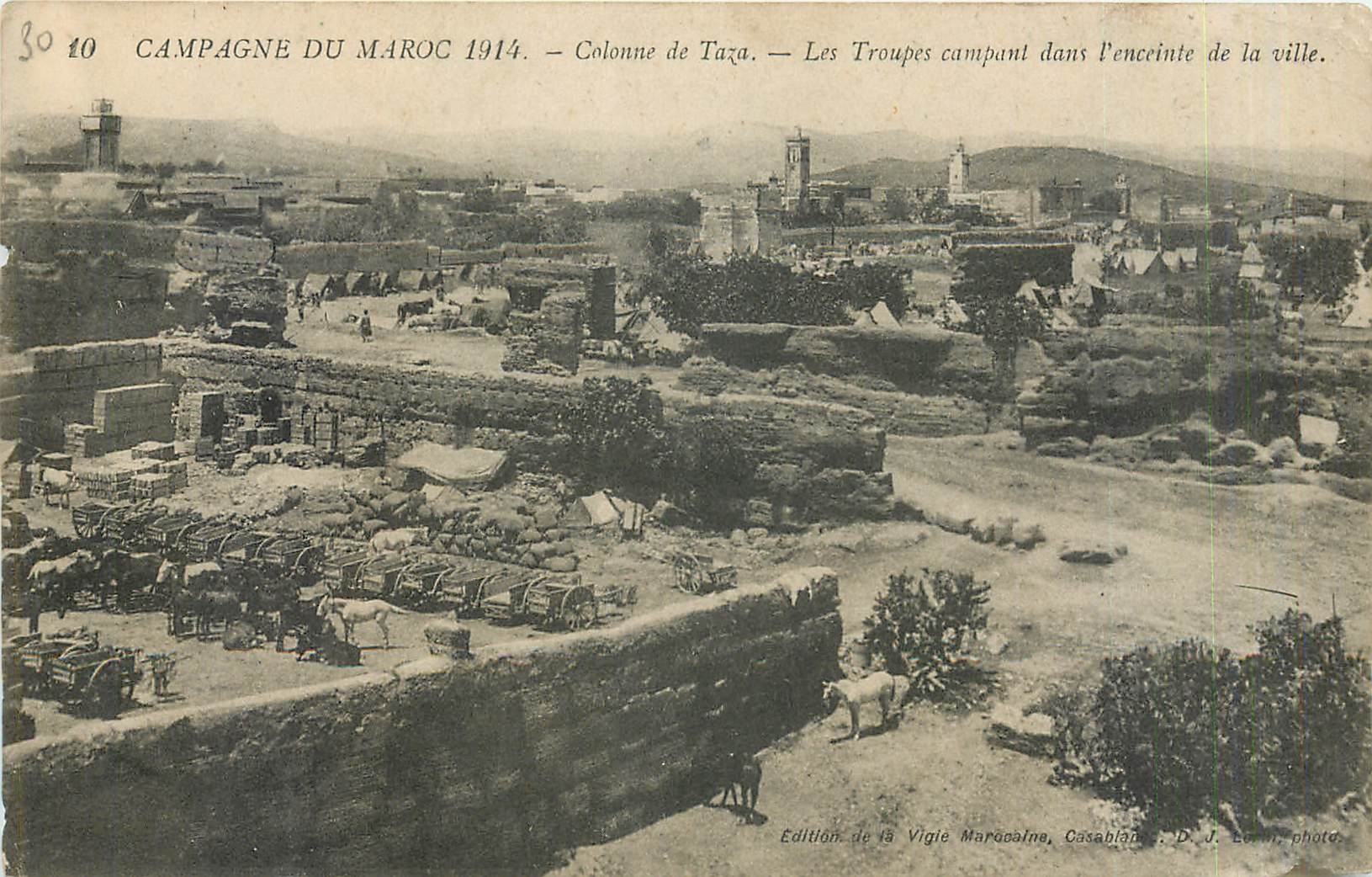 CPA Campagne du Maroc Colonne de Taza Les Troupes campant dans l'enceinte de la ville 