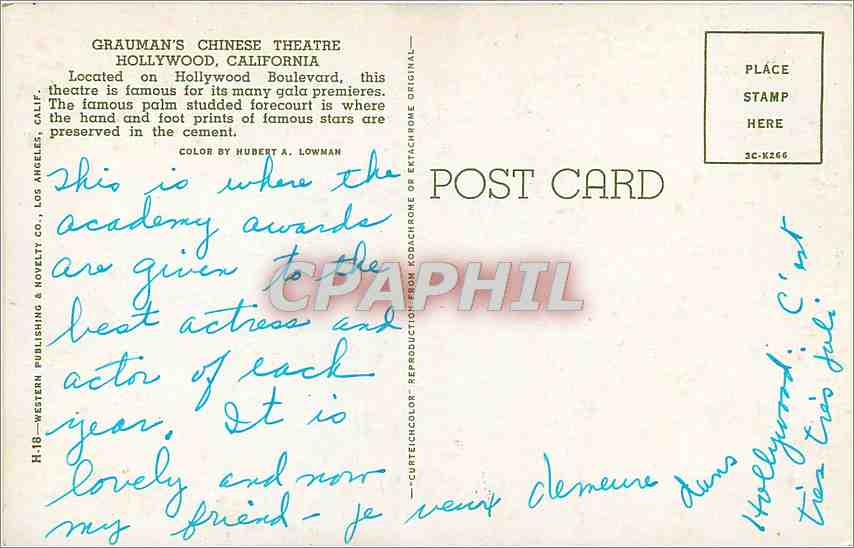 CPA Graumans Chinese Theatre Hollywood California  — Rückseite