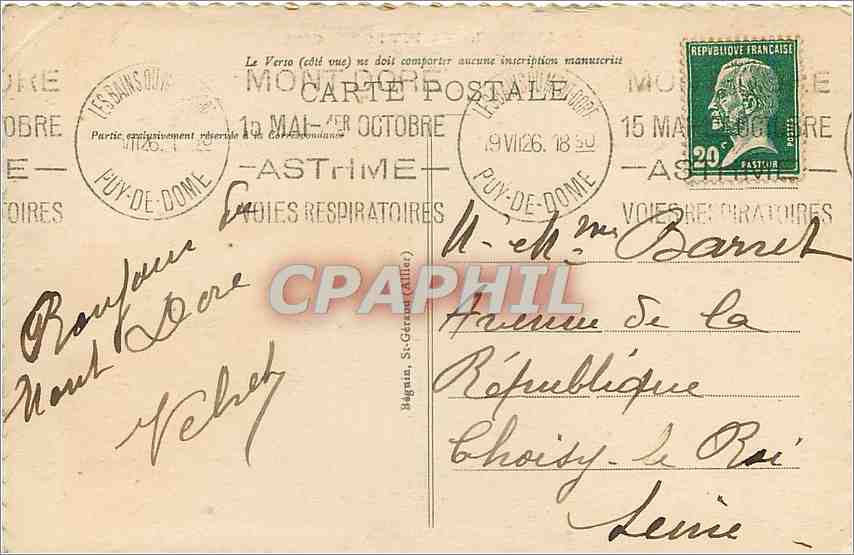 CPA Le Lac de Guery et les Mont Dore  — Verso