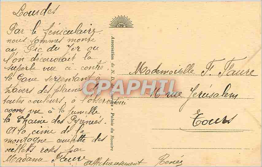 CPA Lourdes Le Funiculaire du Pic du Jer Le croisement sur le viaduc  — Verso