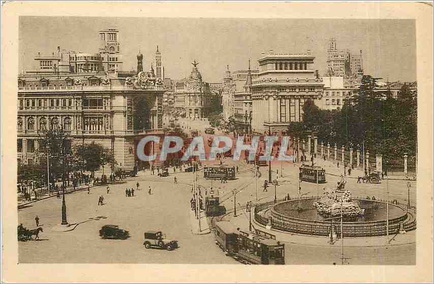 CPA Madrid Banco de Espana Calle de Alcala y La Cibeles 