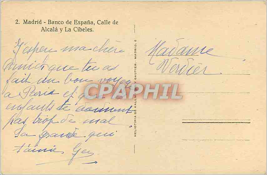 CPA Madrid Banco de Espana Calle de Alcala y La Cibeles  — Rückseite
