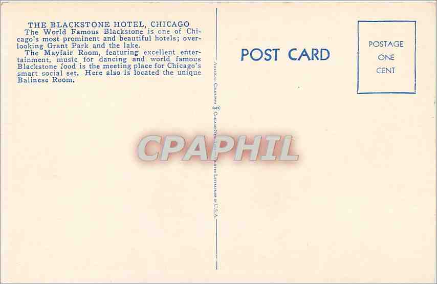 CPA The Blackstone Hoel Chicago  — Back