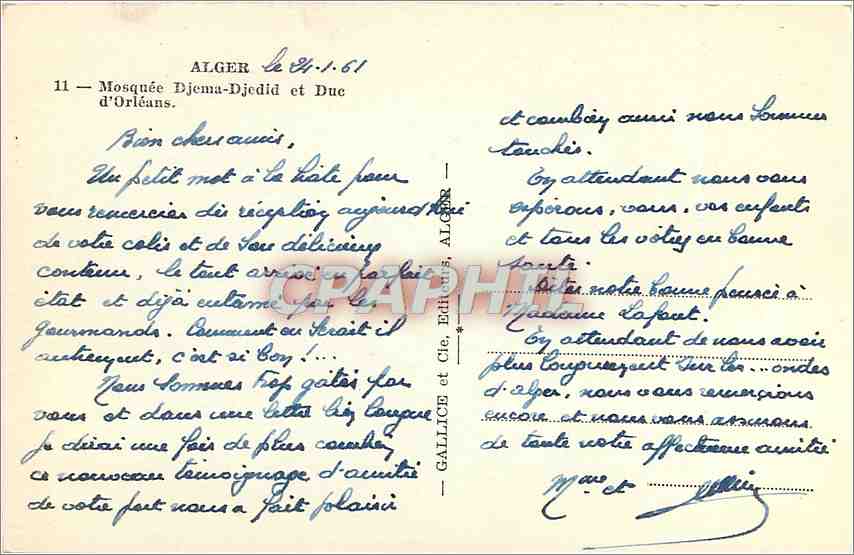 CPA Alger Mosquee Djema Djedid et Duc d'Orleans  — Rückseite
