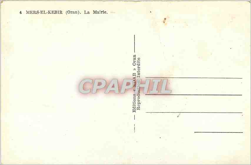 CPA Mers el Kebir Oran La Mairie  — Rückseite