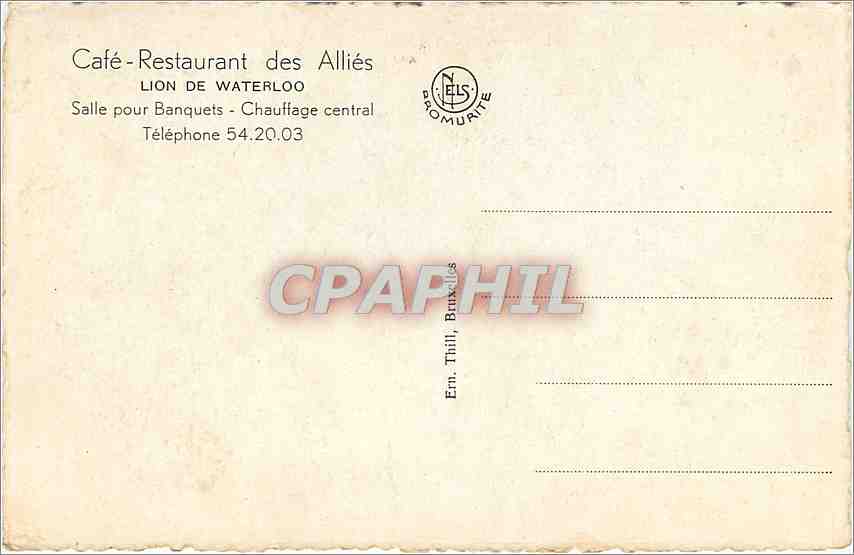 CPA Lion de Waterloo Salle pour Banquets Chauffage central  — Rückseite