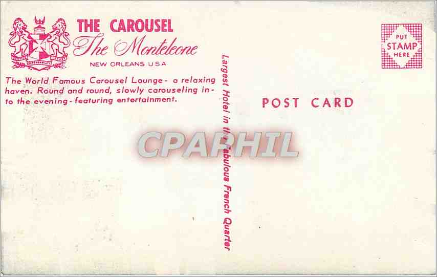 CPA The Carrousel The Monteleone New Orleans USA  — Rückseite