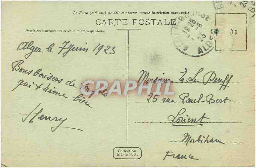 CPA Alger Hotel des Postes et Telegraphes  — Rückseite
