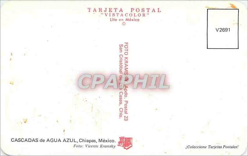 CPA Cascadas de Agua Azul Chiapas Mexico  — Rückseite