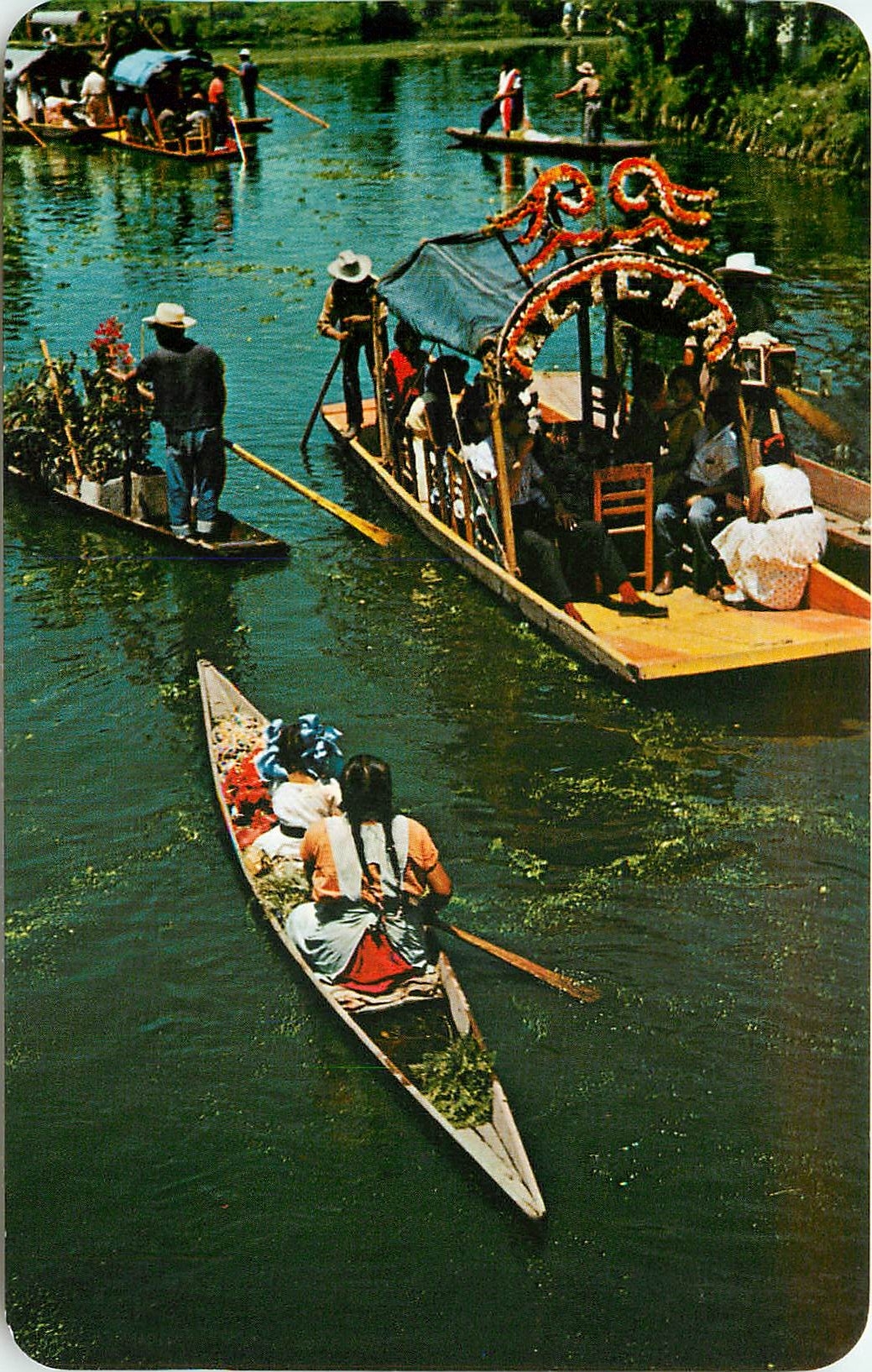 CPA Xochimilco DF Typical flower decked boats carry excursionists along the canals through Xochimilc
