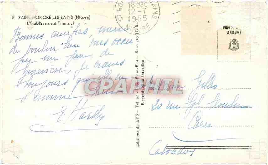 CPM Saint Honore les Bains Nievre L'Etablissement Thermal  — Rückseite