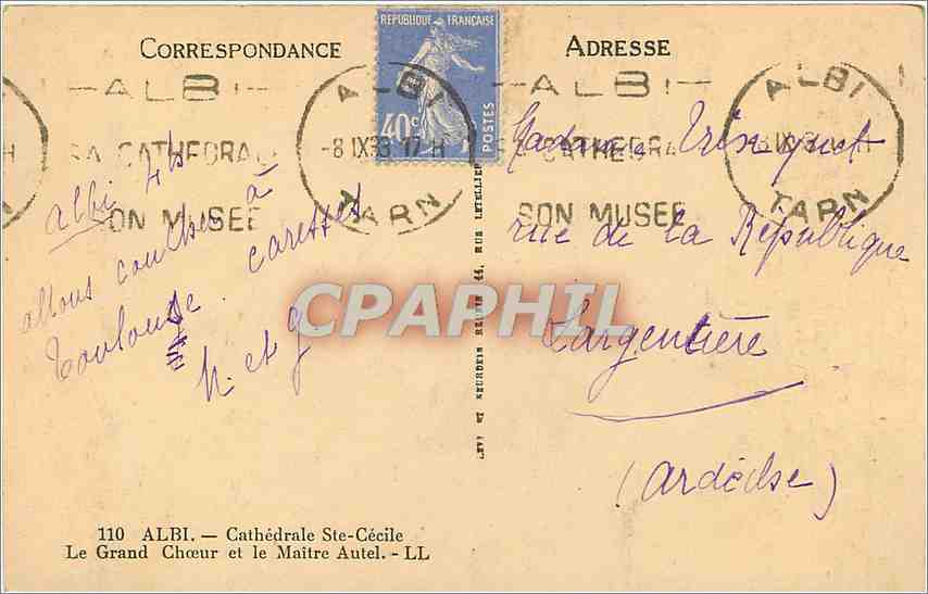 CPA Albi Cathedrale Ste Cecile Le Grand Choeur et le Maitre Autel  — Rückseite