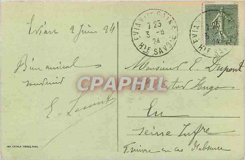 CPA Evian les Bains Quai Baron de Blonay  — Verso