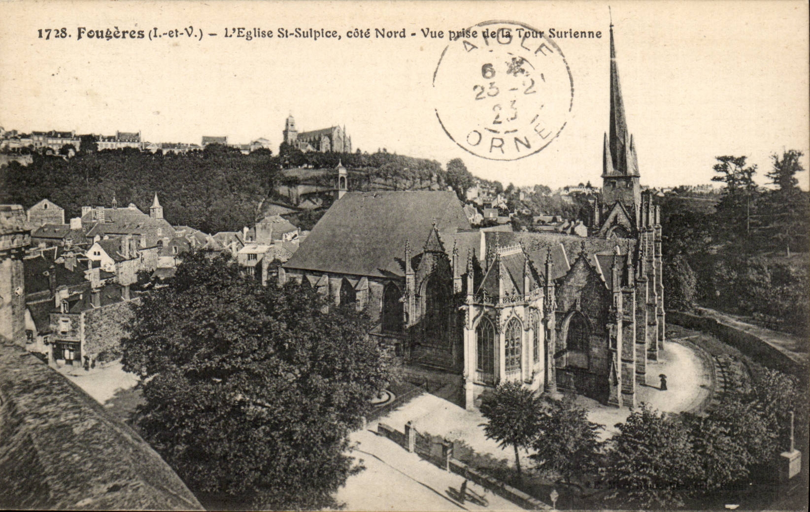 Fougères (Ille-et-Vilaine) — Die Kirche Saint-Sulpice, Nordseite — Ansicht vom Turm Surienne — Verlag A. Poulle