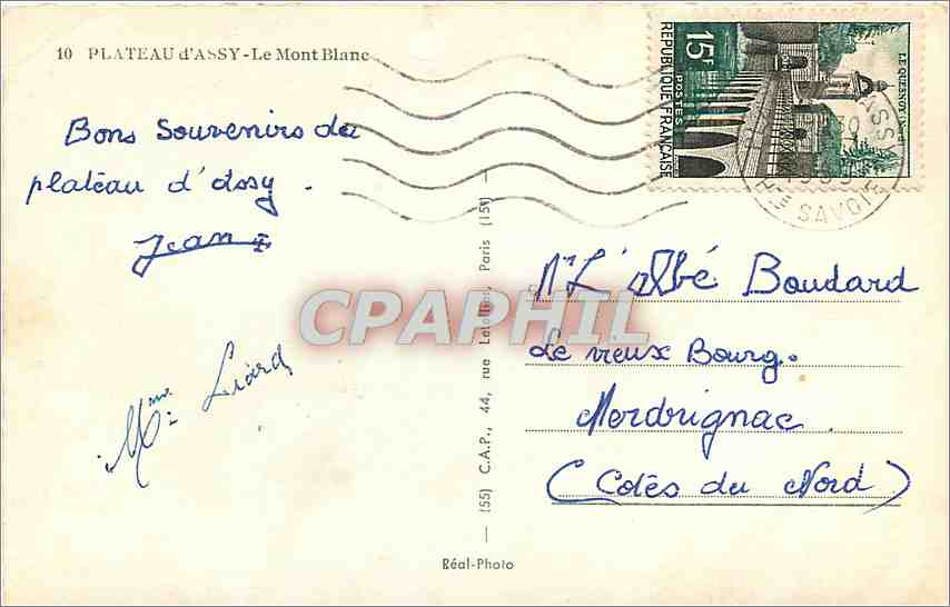 CPA Plateau d'Assy Le Mont Blanc  — Verso