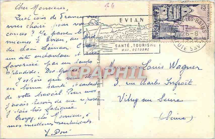 Evian-les-Bains und Dent d'Oche — Panoramablick — Édition Martine-Lémery n°5043 — Rückseite