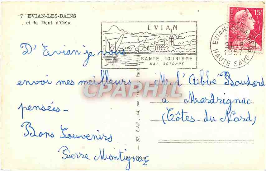 CPA Evian les Bains et la Dent d'Oche  — Verso