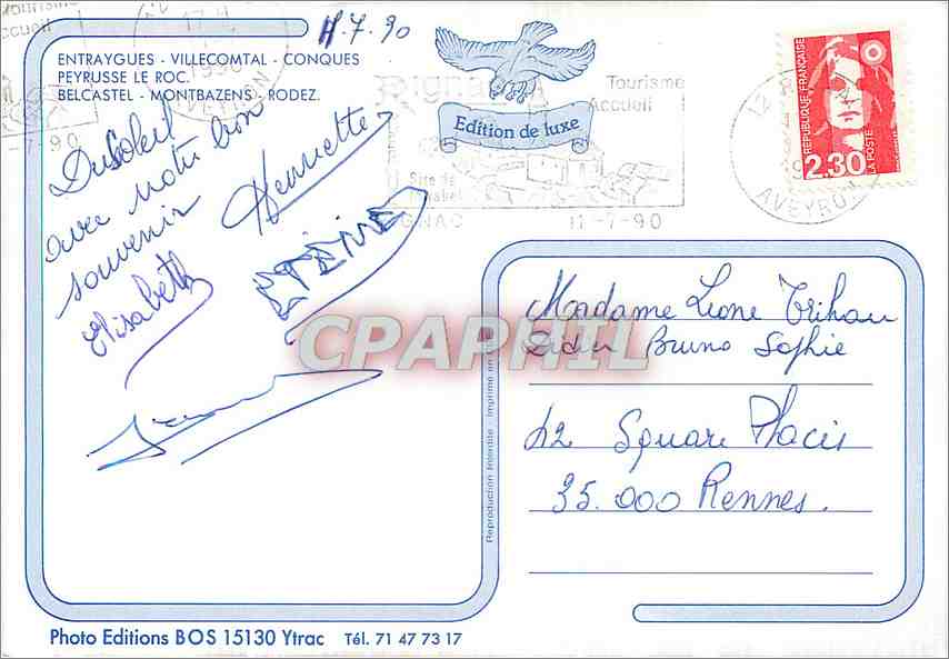 CPM Entraygues Villecomtal Conques Peyrusse le Roc Belcastel Montbazens Rodez  — Back