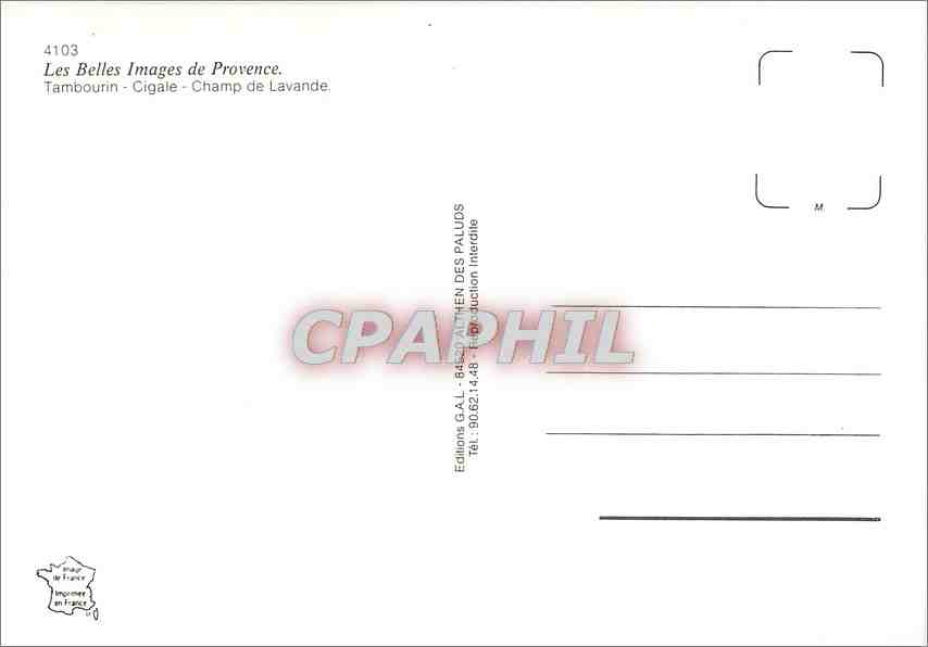 CPM Les Belles Images de Provence Tambourin Cigale Champ de Lavande  — Verso