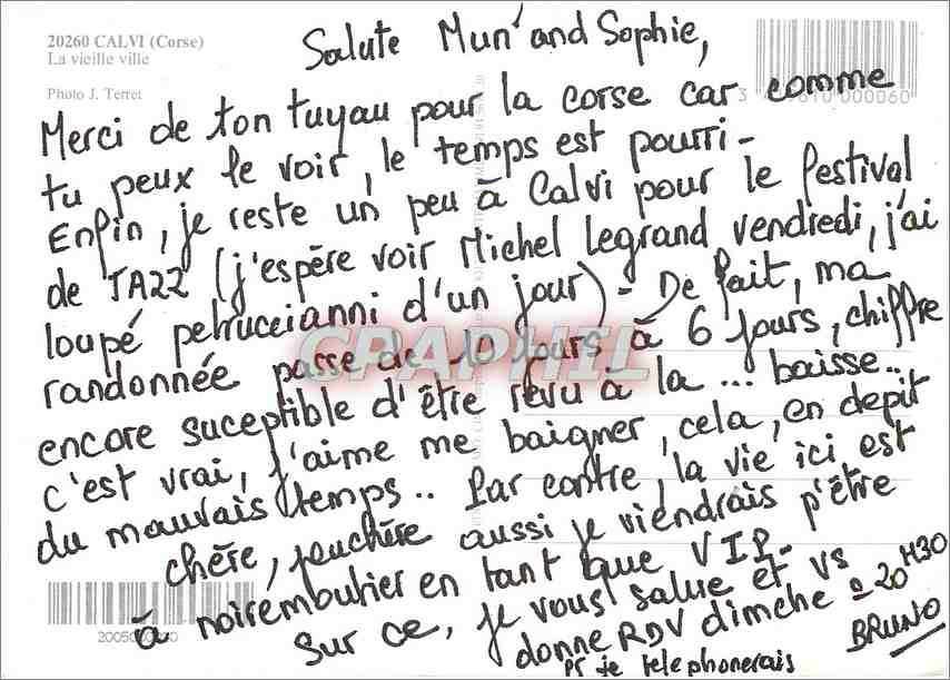 CPM Calvi Corse La Vieille Ville  — Verso