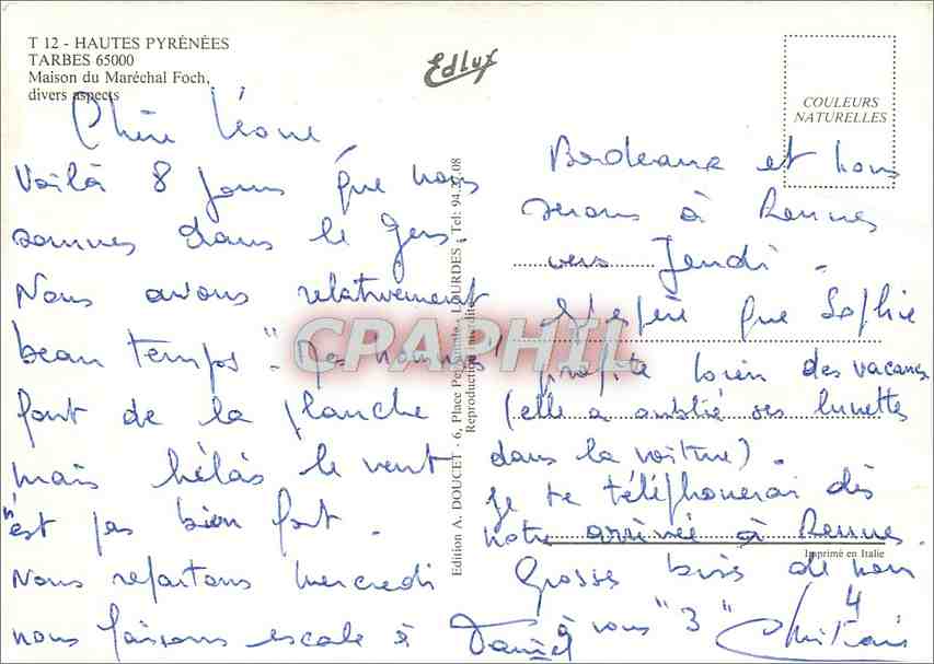 Tarbes — divers aspects — Édition A. Doucet, n° 12 — Rückseite