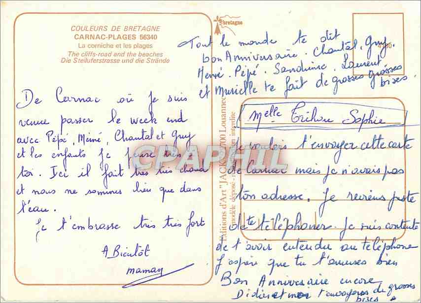 CPM Une Bise de Carnac  — Rückseite