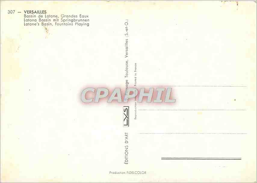 Versailles — Bassin de Latone, Grandes Eaux — Éditions Fidelcolor, n°307 — Rückseite