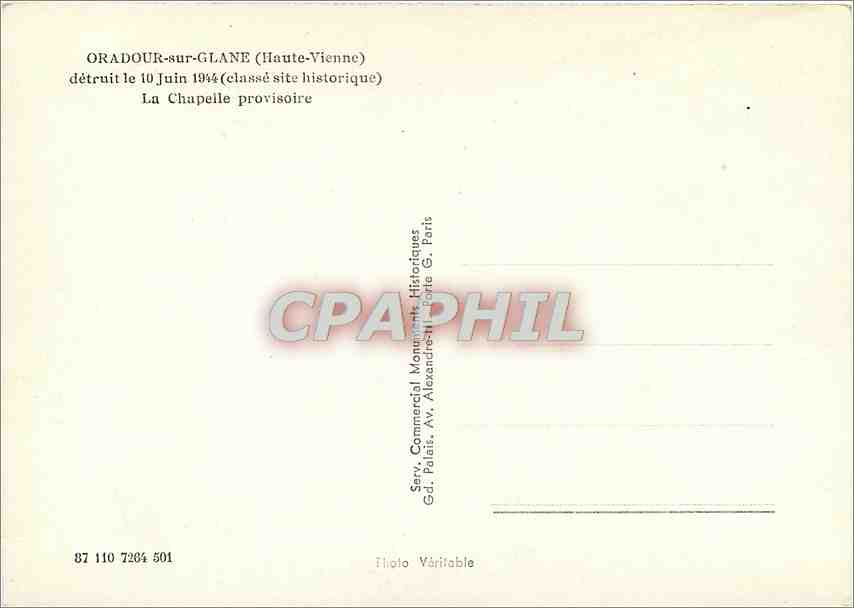 CPM Oradour sur Glane Haute Vienne detruit le 10 Juin 1944 La Chapelle provisoire  — Back