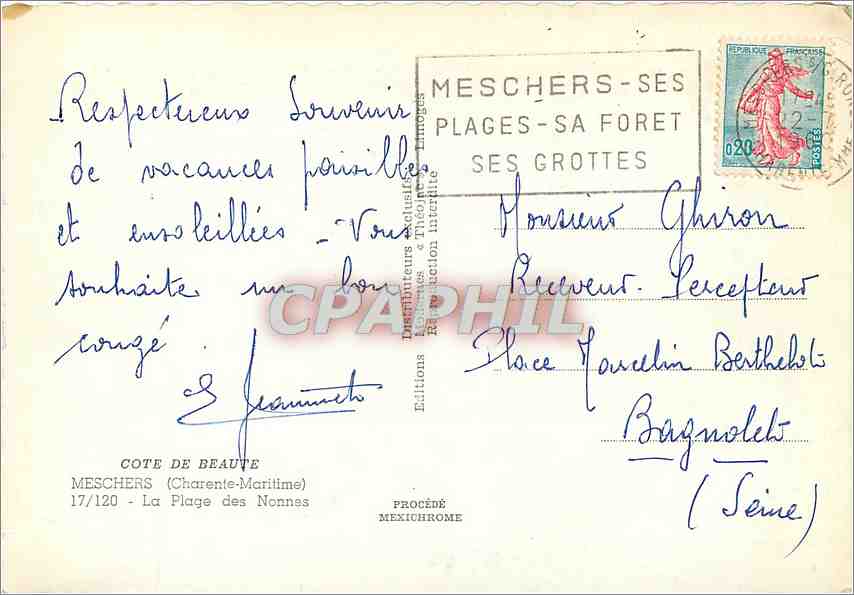 CPM Cote de Beaute Meschers Charente Maritime La Plage des Nonnes  — Back
