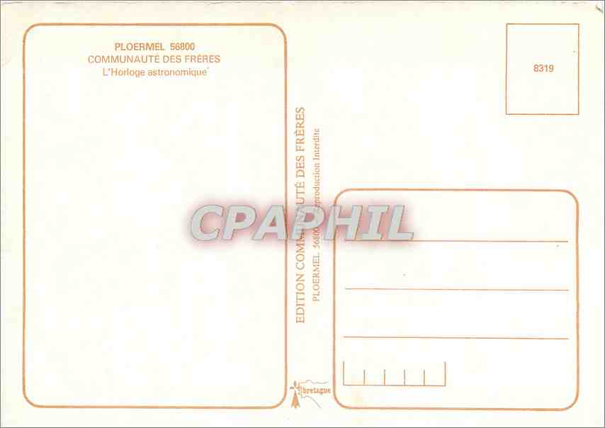 CPA Horloge astronomique realisee par le frere Bernardin en 1854 Ploermel  — Rückseite
