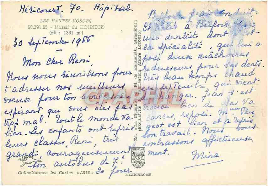 CPA Les Hautes Vosges Massif du Hohneck  — Rückseite
