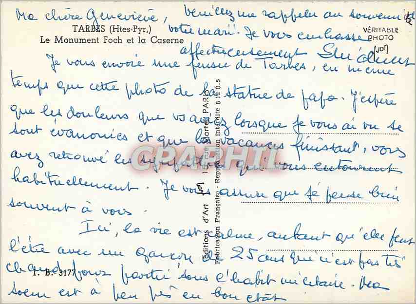 CPA Tarbes Htes Pyr Le Monument Foch et la Caserne  — Rückseite