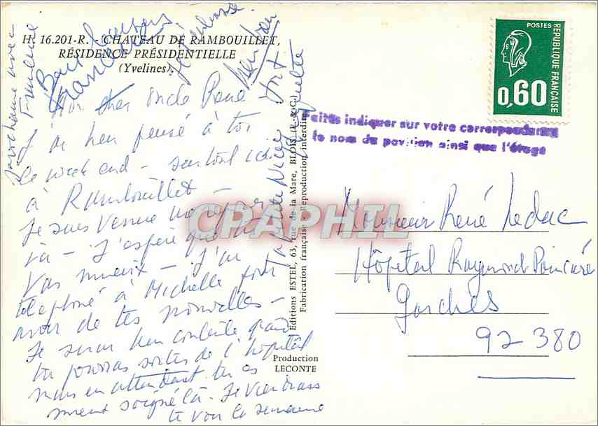 Château de Rambouillet — Résidence présidentielle — Éditeur Estel, n° H.16.201-R — Rückseite