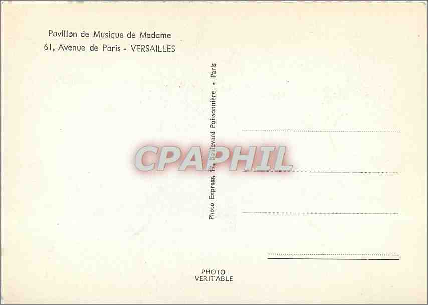 CPA Pavillon de Musique de Madame Avenue de Paris Versailles  — Rückseite